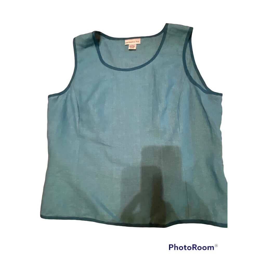 Pursuits. ltd.  100% Linen Green Sleeveless Top Cool! Summer! Size 16